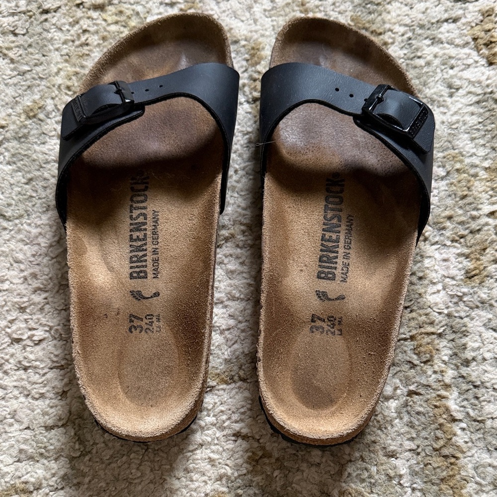 Birkenstock Black Single-Strap Madrid Slide Sandals